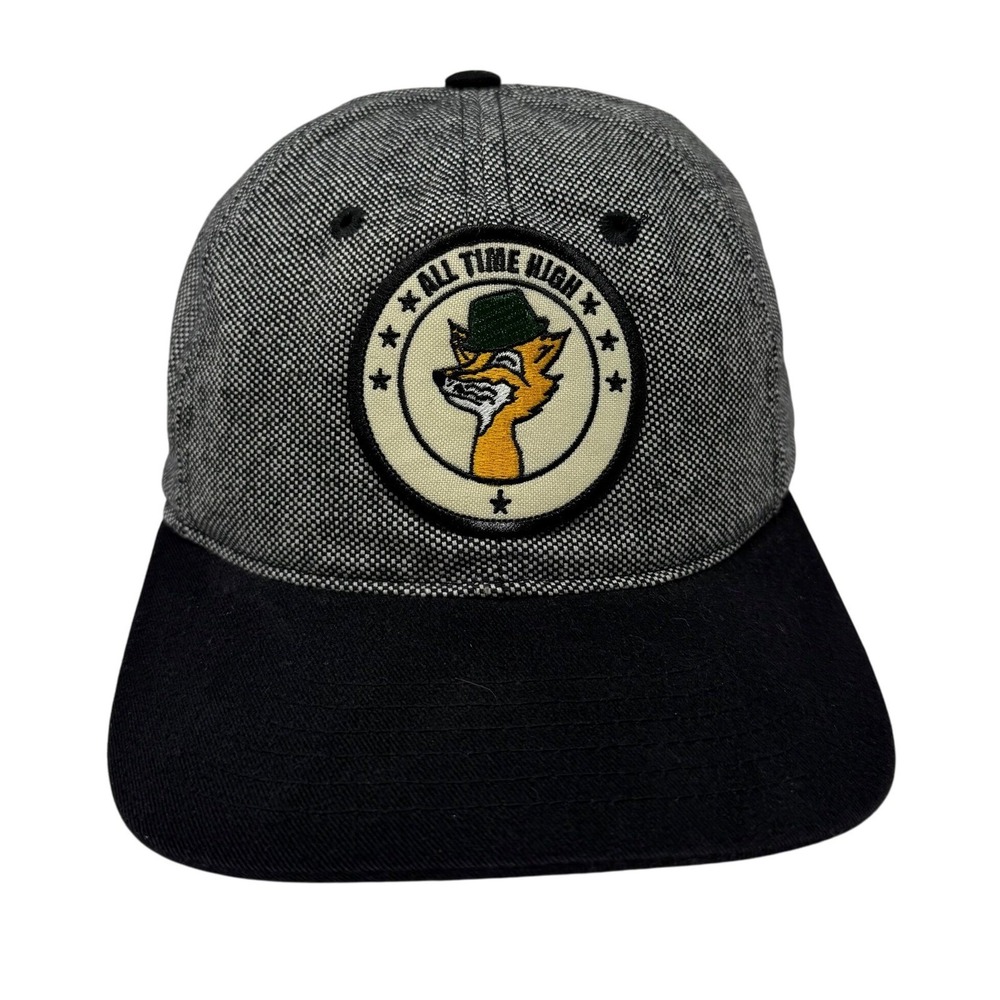 KNP All Time High Fox Patch Hat Mens Gray Black Strapback‎